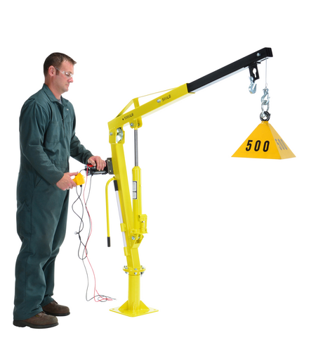 Steel DC Powered Winch Truck Jib Crane 500 Lb. Extended Capacity Yellow