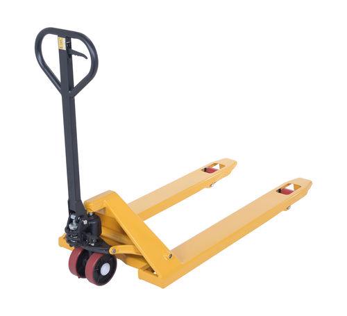 Steel Economy Pallet Truck Hand and Foot Release 62 In. x 29 In. x 48 In. 4,400 Lb. Capacity Yellow