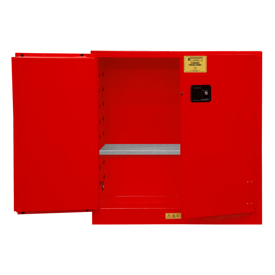 FM Approved, Flammable Storage Cabinet, 30 Gallon, 2 Doors, Manual Close, 1 Shelf, Red