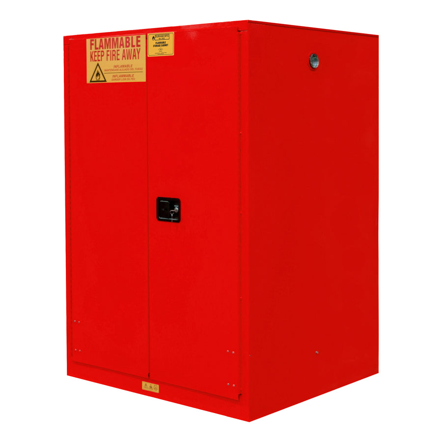 FM Approved, Flammable Storage Cabinet, 60 Gallon, 2 Doors, Manual Close, 2 Shelves, Red
