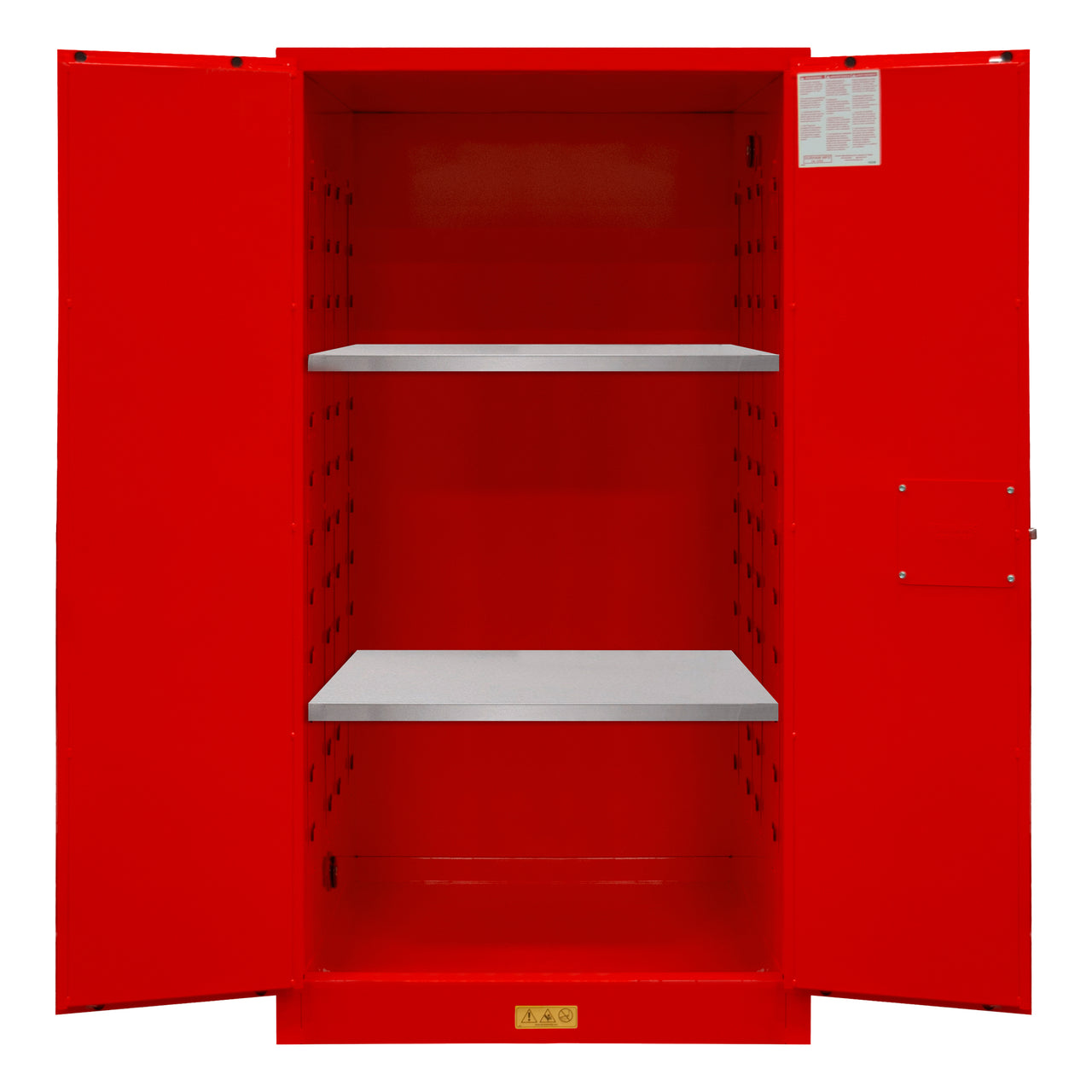 FM Approved, Flammable Storage Cabinet, 60 Gallon, 2 Doors, Manual Close, 2 Shelves, Red