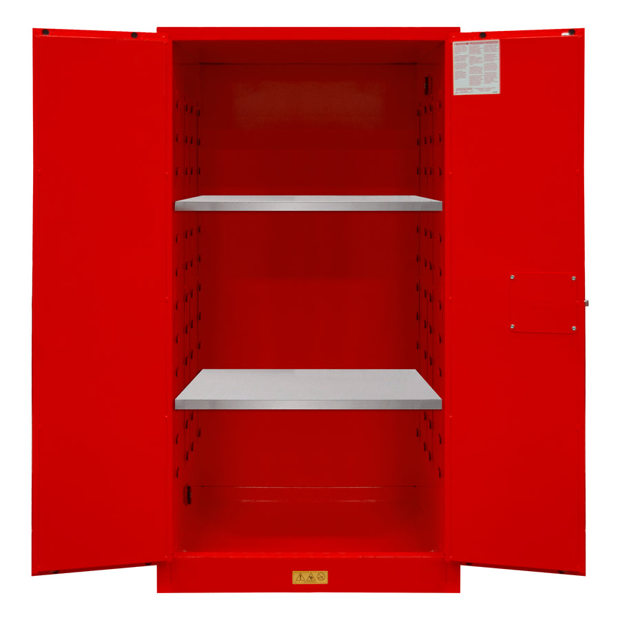 FM Approved, Flammable Storage Cabinet, 60 Gallon, 2 Doors, Manual Close, 2 Shelves, Red