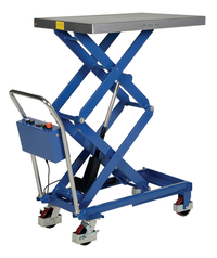 Thumbnail for Steel Linear Elevating Double Scissor Cart 23-5/8 In. x 35-1/2 In. 400 Lb. Capacity Blue/Silver
