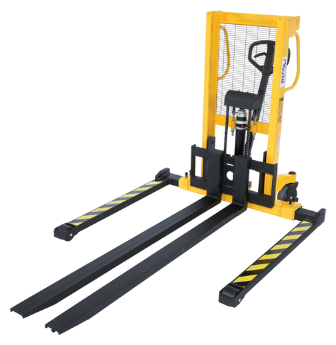 Steel Manual Stacker Adjustable Forks/Legs 550 Lb. Capacity Black / Yellow