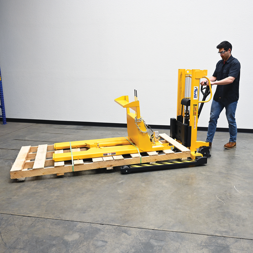 Steel Manual Stacker Adjustable Forks/Legs 550 Lb. Capacity Black / Yellow