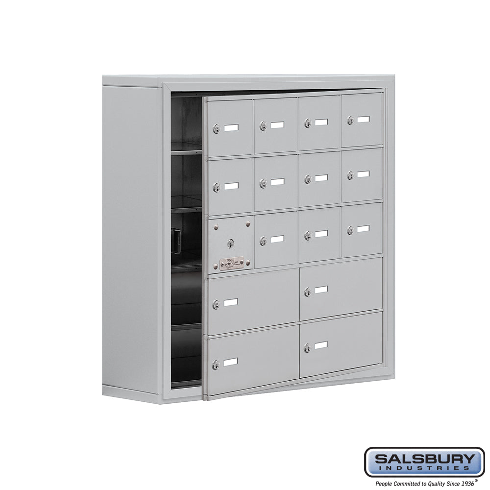 Surface Mounted Cell Phone Locker with 12 A Doors (11 usable) 4 B Doors in Aluminum - Keyed Locks