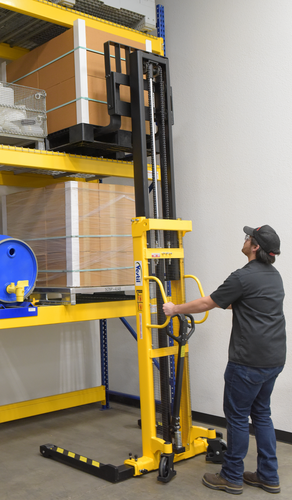 Steel Stacker Manual Pump 2 - 118 In. 1,500 - 2,000 Lb. Capacity Black / Yellow