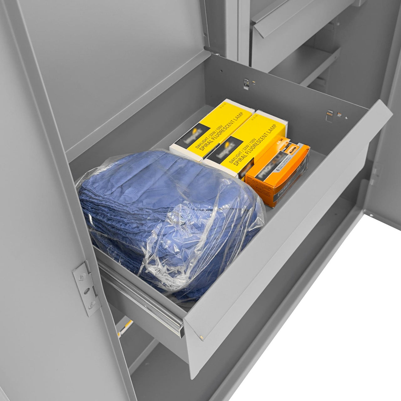 Secure Charging Cabinet, 16 Gauge, 12 Shelves, 2 Drawers, 2 Power Strips, 48 x 24 x 72