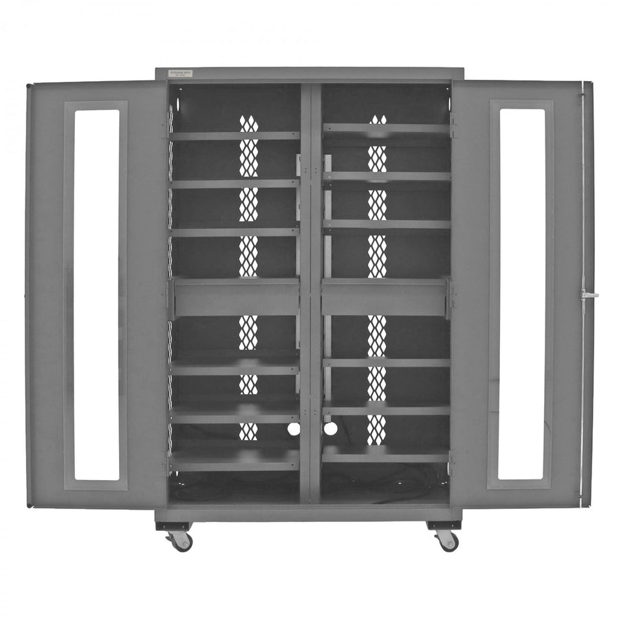 Mobile, Secure, Tool Charging Cabinet, 16 Gauge, 12 Shelves, 2 Drawers, 2 Power Strips, 48 x 24 x 78