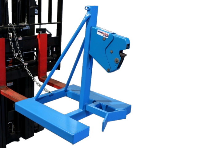 MORSPEED 1000 Fork-mount single upright drum handler. One set of jaws to grip the drum top rim.