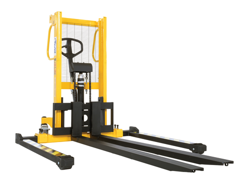 Steel Manual Stacker Adjustable Forks/Legs 550 Lb. Capacity Black / Yellow