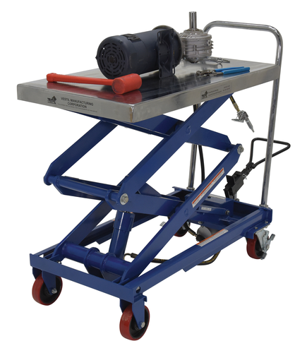 Carbon Steel Air/Hydraulic Scissor Lift Cart 35-1/2 In. x 20 In. Platform With Poly-On-Poly Casters 800 Lb. Capacity Blue/Silver