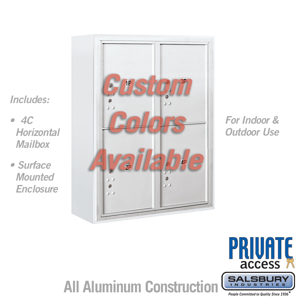 Surface Mounted 4C Horizontal Mailbox Unit (Includes 3710D-4PCFP Parcel Locker, 3810D-CST Enclosure and Master Commercial Locks) - 10 Door High Unit (38 1/2 Inches) - Double Column - Stand-Alone Parcel Locker - 4 PL5's - Custom Color - Front Loading - Private Access