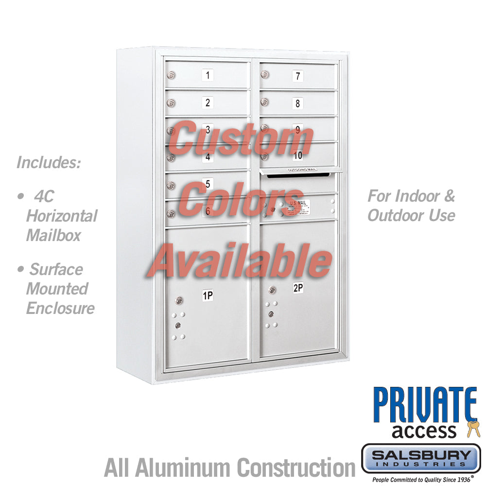Surface Mounted 4C Horizontal Mailbox Unit (Includes 3711D-10CFP Mailbox, 3811D-CST Enclosure and Master Commercial Locks) - 11 Door High Unit (42 Inches) - Double Column - 10 MB1 Doors / 2 PL5's - Custom Color - Front Loading - Private Access