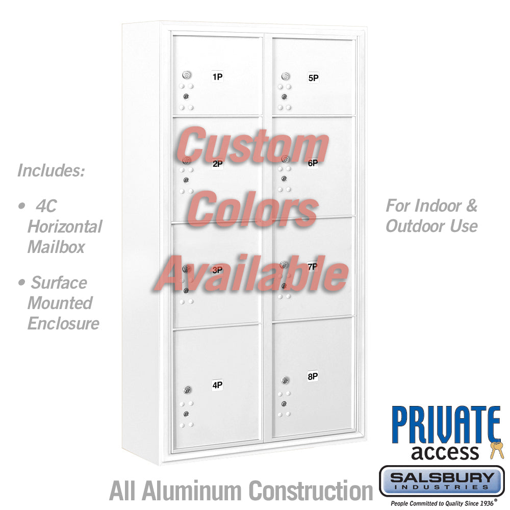 Surface Mounted 4C Horizontal Mailbox Unit (Includes 3716D-8PCFP Parcel Locker, 3816D-C Enclosure and Master Commercial Locks) - Maximum Height Unit (57 3/4 Inches) - Double Column - Stand-Alone Parcel Locker - 2 PL3's, 4 PL4's and 2 PL4.5's - Custom - Front Loading - Private Access