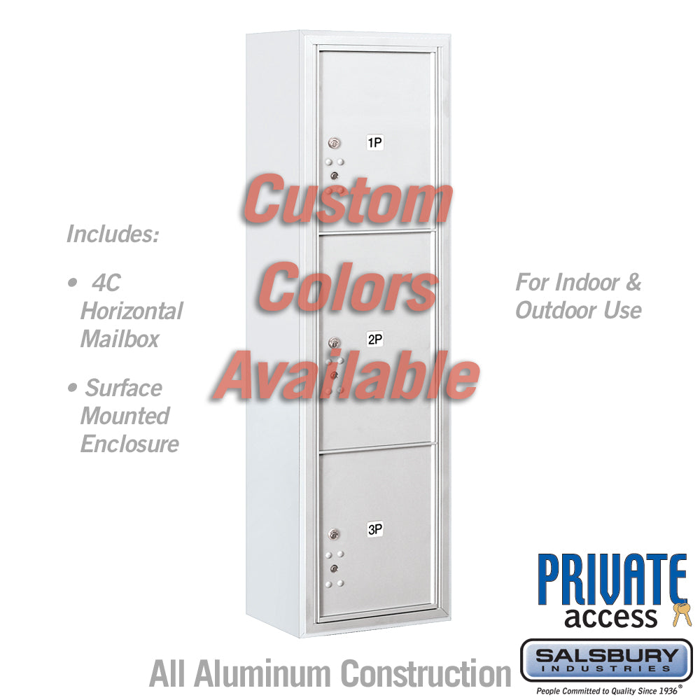 Surface Mounted 4C Horizontal Mailbox Unit (Includes 3716S-3PCFP Parcel Locker, 3816S-CST Enclosure and Master Commercial Locks) - Maximum Height Unit (57 3/4 Inches) - Single Column - Stand-Alone Parcel Locker - 1 PL4.5, 1 PL5 and 1 PL6 - Custom Color - Front Loading - Private Access