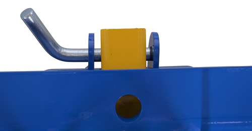 Steel Fork Truck Hook Base 38 In. Length With Steel/Rubber Push Bumper-Attachment to 2 In. Receiver 15 In. x 28 In. x 5-3/4 In Blue/Yellow