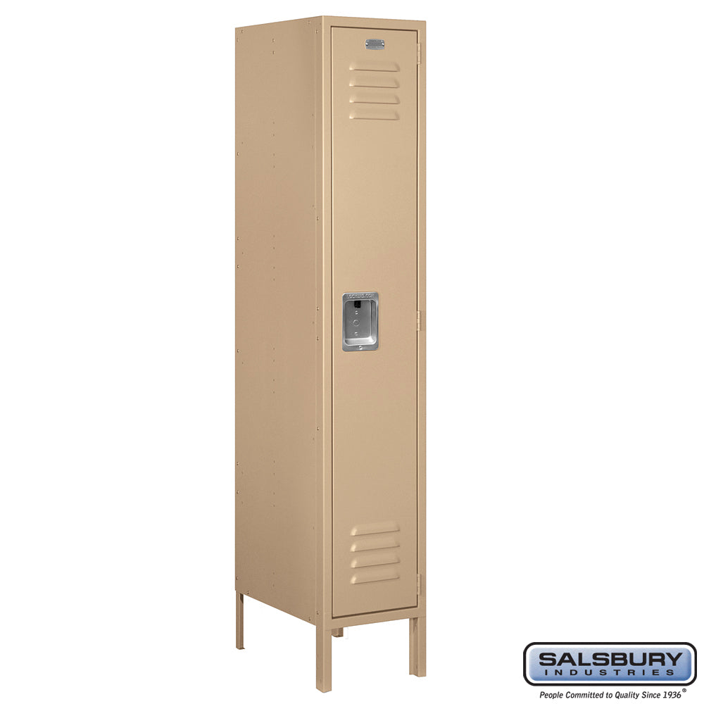 12" Wide Single Tier Standard Metal Locker - 1 Wide - 5 Feet High - 18 Inches Deep - Tan - Unassembled