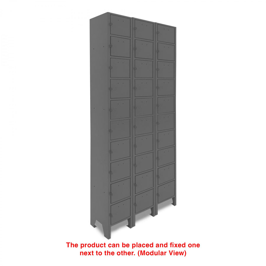 Cell Phone Locker, 20 Gauge, 9 x 9 x 66-9/16, 10 Tiers, Gray
