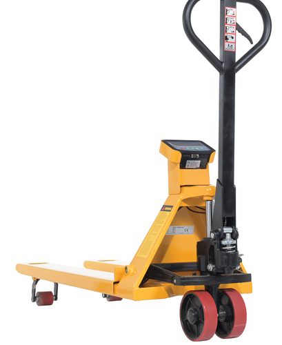 Steel Low Profile Economy Pallet Truck with Scale 67-1/2 In. x 20 In. x 47 In. 5000 Lb. Capacity Yellow