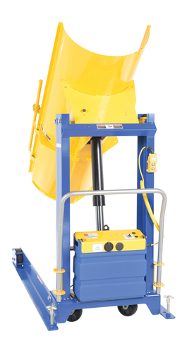 Steel DC Powered Portable Hydraulic Drum Dumper 48 In. Dump Height 1,000 Lb. Capacity Blue / Yellow