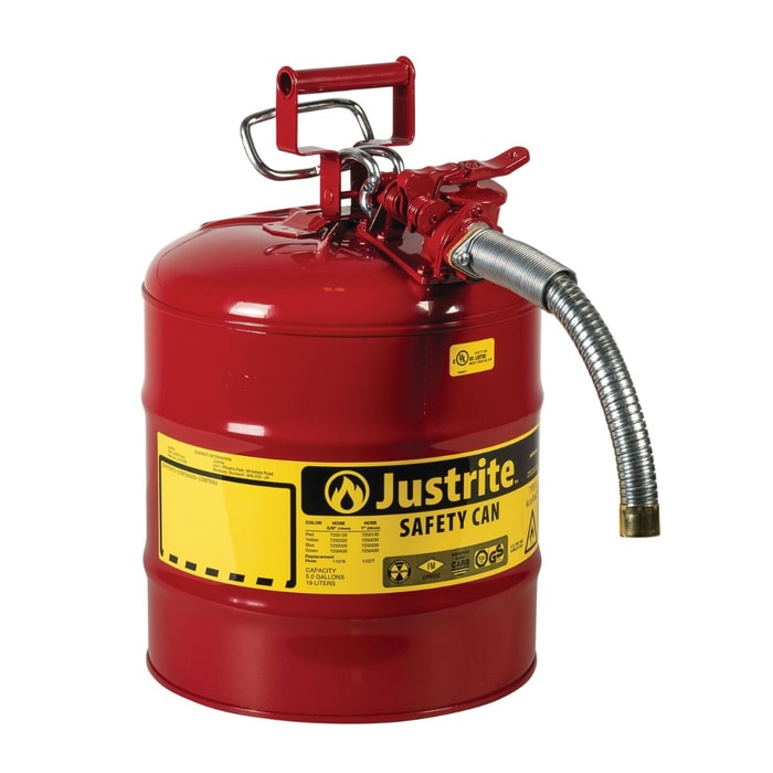 Justrite 5-Gallon Steel Type II AccuFlow Safety Can w/ 1" Hose