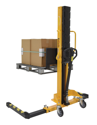 Steel Manual Stacker Narrow Mast Adjustable Forks/Legs 1,000 Lb. Capacity Black / Yellow