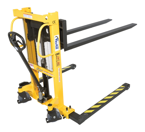 Steel Manual Stacker Adjustable Forks/Legs 550 Lb. Capacity Black / Yellow