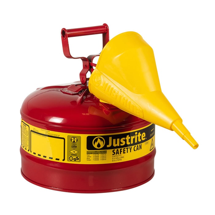 Justrite 2.5-Gallon Steel Type I Safety Can w/ Funnel