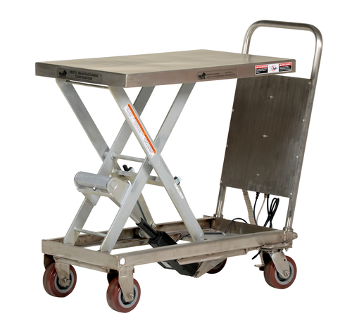 Partially Stainless Steel Linear Actuated Elevating Cart 19-1/2 In. x 32 In. 500 Lb. Capacity Blue/Silver