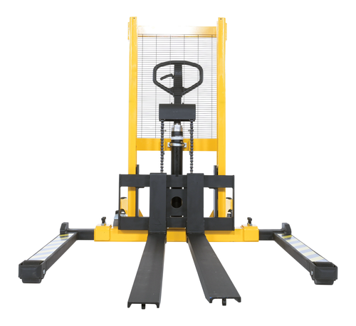 Steel Manual Stacker Adjustable Forks/Legs 550 Lb. Capacity Black / Yellow