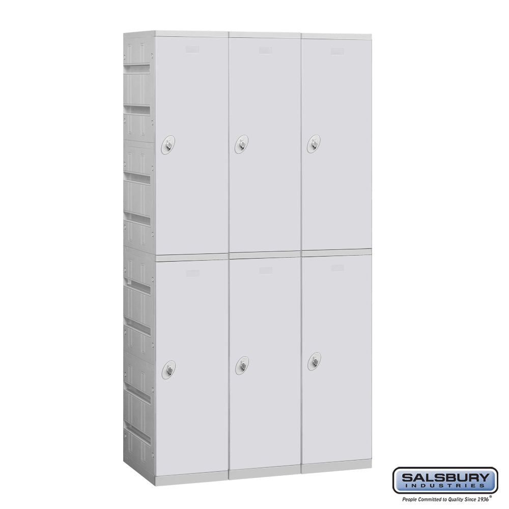 12" Wide Double Tier Plastic Locker - 3 Wide - 6 Feet High - 18 Inches Deep - Gray - Assembled