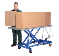 Thumbnail for Carbon Steel Air/Hydraulic Light Duty Scissor Lift Cart 63 In. x 31-1/2 In. Platform With Poly-On-Poly Casters 1,000 Lb. Capacity Blue/Silver