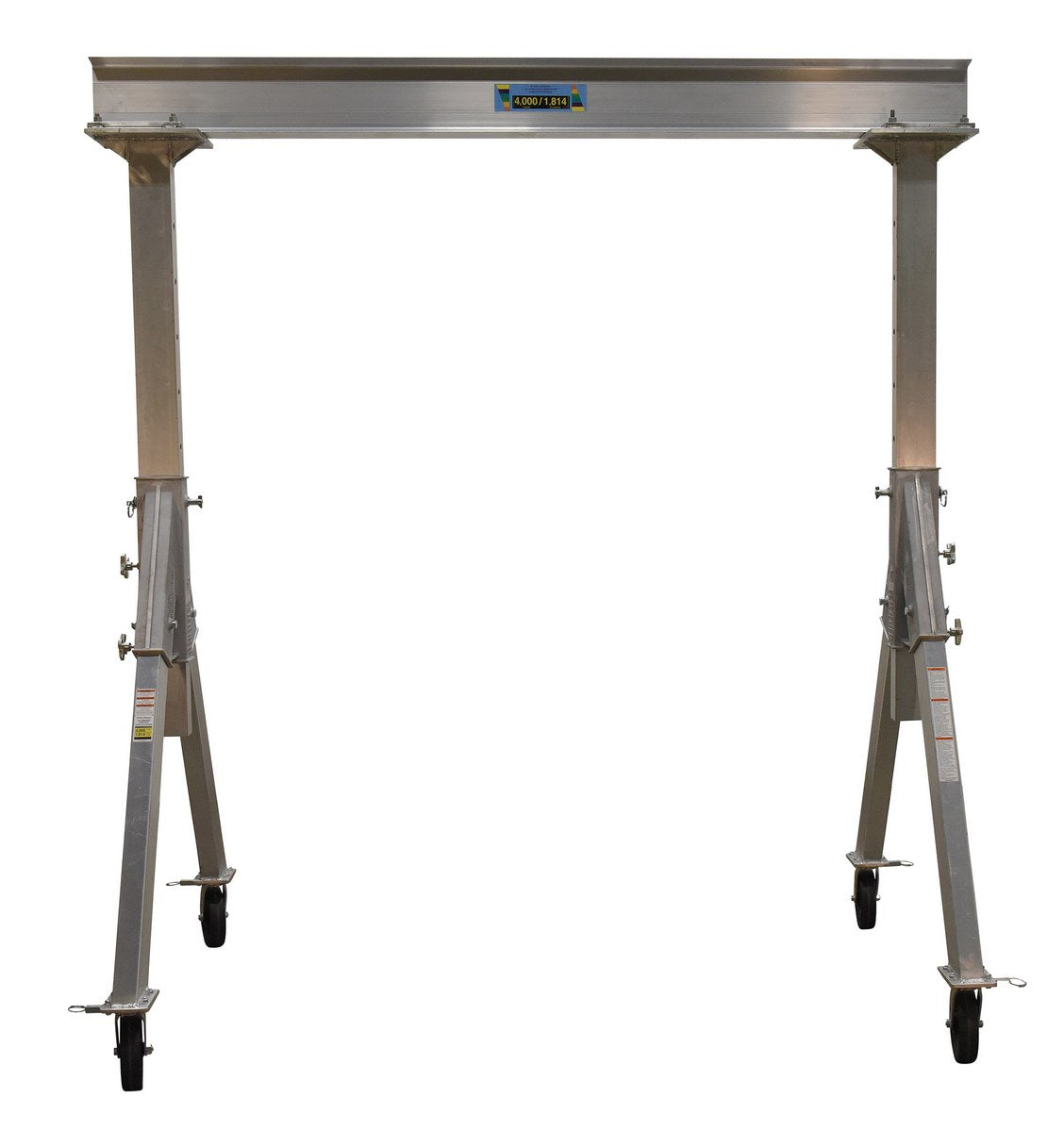 Adjustable 4,000 Cap Aluminum Gantry Crane w/ Length/Height: 8'/8" & I-Beam Range: 5'8" to 8'2"