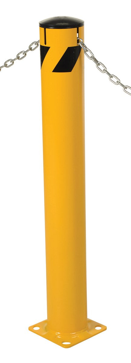 42"H x 5.5"D Steel Pipe Bollard with Chain Slots & Rubber Cap