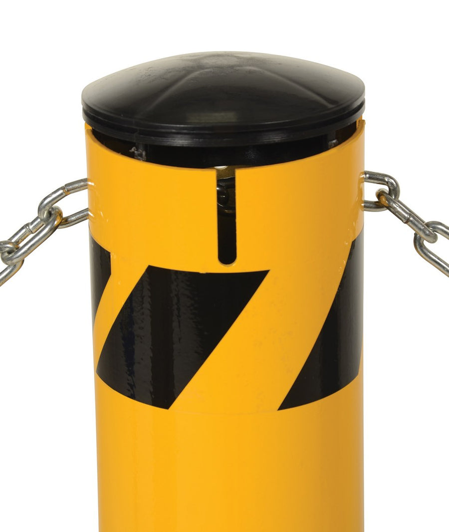 42"H x 5.5"D Steel Pipe Bollard with Chain Slots & Rubber Cap