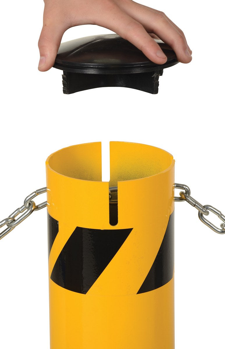 42"H x 5.5"D Steel Pipe Bollard with Chain Slots & Rubber Cap