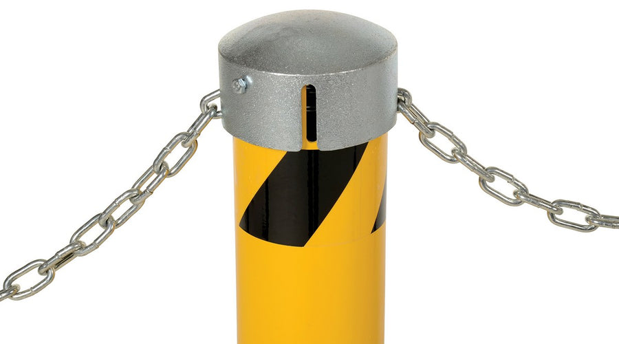 42"H x 4.5"D Steel Pipe Bollard with Chain Slots & Steel Cap