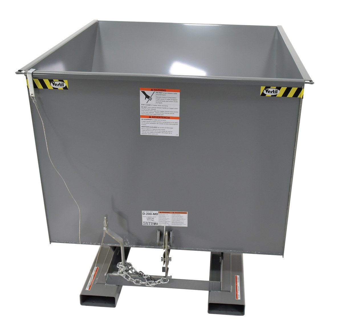 2 CuYd 70 Degree Medium Duty Self Dumping Hopper w/ Bumper Release - Gray