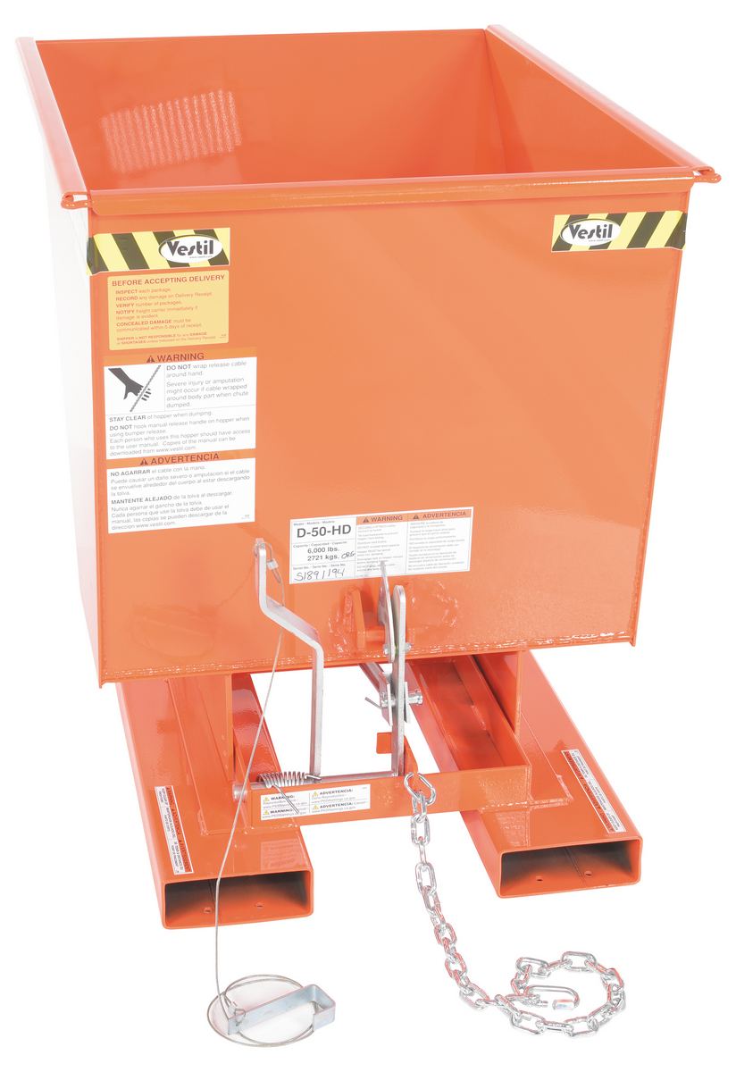 1/2 CuYd 70 Degree Medium Duty Self Dumping Hopper w/ Bumper Release - Orange