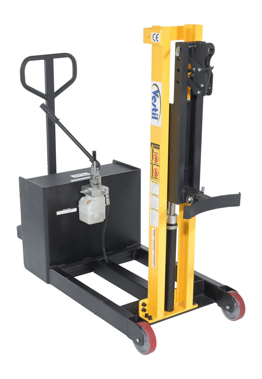 Steel Manual Drive Manual Lift Counter Balnc Drum Stacker 12V 52 x 26 In. x 58 In. 700 Lb. Cap Yel