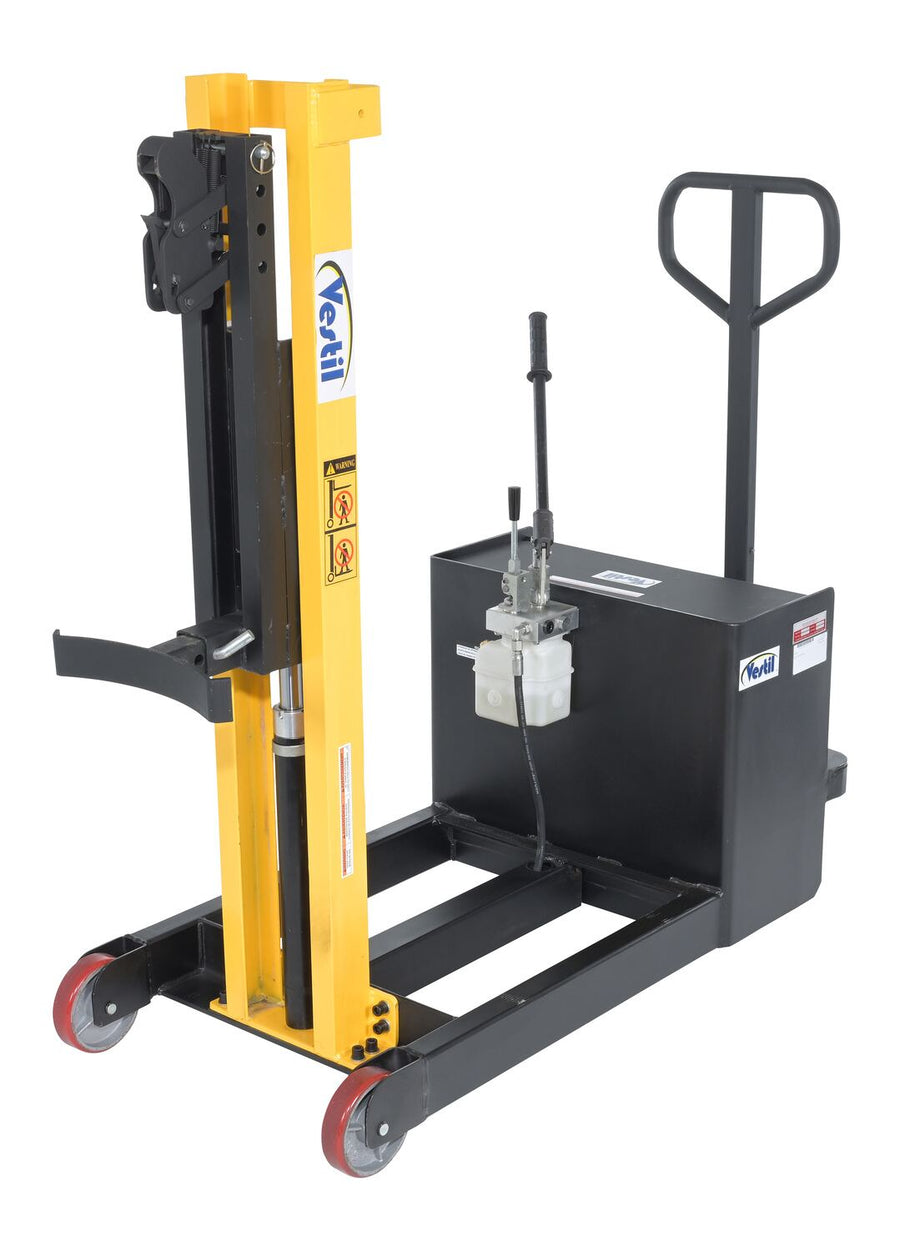 Steel Manual Drive Manual Lift Counter Balnc Drum Stacker 12V 52 x 26 In. x 58 In. 700 Lb. Cap Yel