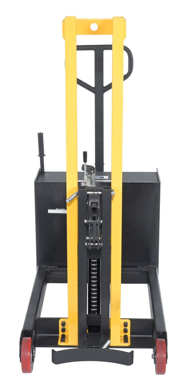 Steel Manual Drive Manual Lift Counter Balnc Drum Stacker 12V 52 x 26 In. x 58 In. 700 Lb. Cap Yel