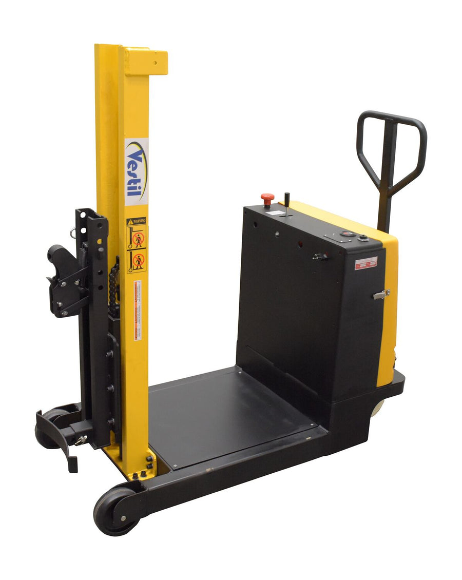 Steel Manual Drive Power Lift Counter Balanc Drum Stacker 12V 52 x 26 In. x 58 In. 700 Lb. Cap Yelw