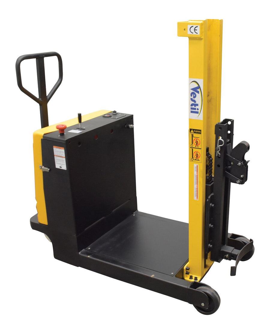 Steel Manual Drive Power Lift Counter Balanc Drum Stacker 12V 52 x 26 In. x 58 In. 700 Lb. Cap Yelw
