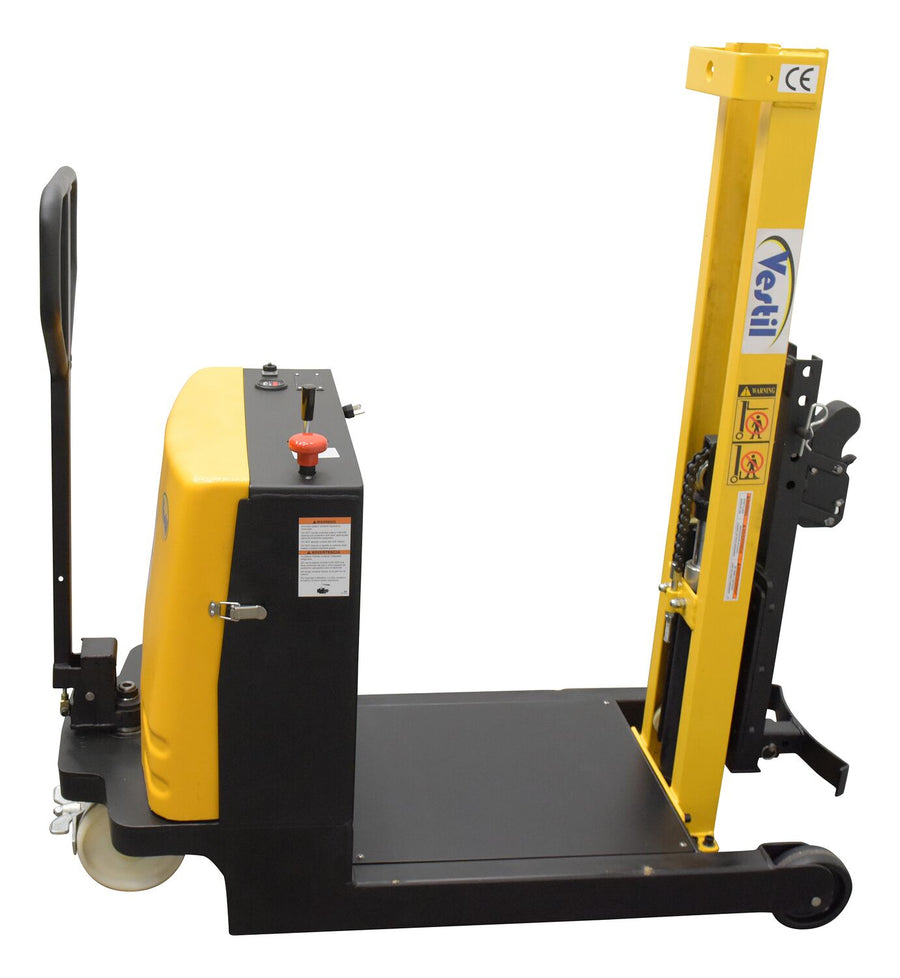 Steel Manual Drive Power Lift Counter Balanc Drum Stacker 12V 52 x 26 In. x 58 In. 700 Lb. Cap Yelw