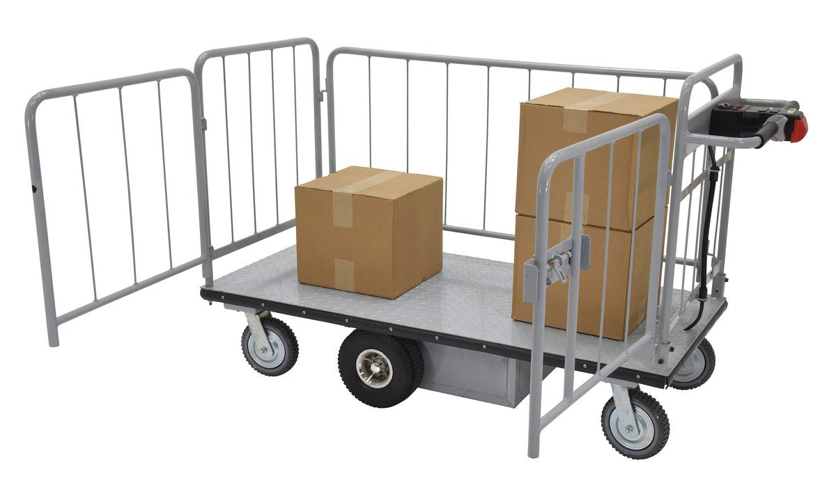 Steel Electric Material Handling Cart with Sides 28 In. x 60 In. 1500 Lb. Capacity Gray