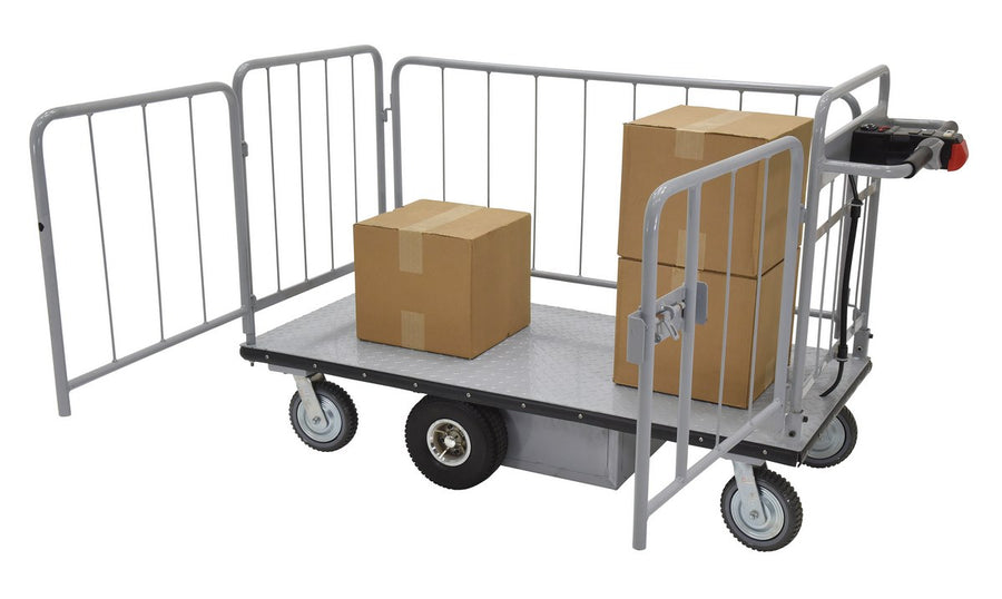 Steel Electric Material Handling Cart with Sides 28 In. x 60 In. 1500 Lb. Capacity Gray