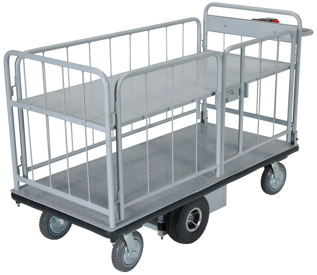 Steel Electric Material Handling Cart with Sides 1 Shelf 28 In. x 60 In. 500 Lb. Capacity Gray
