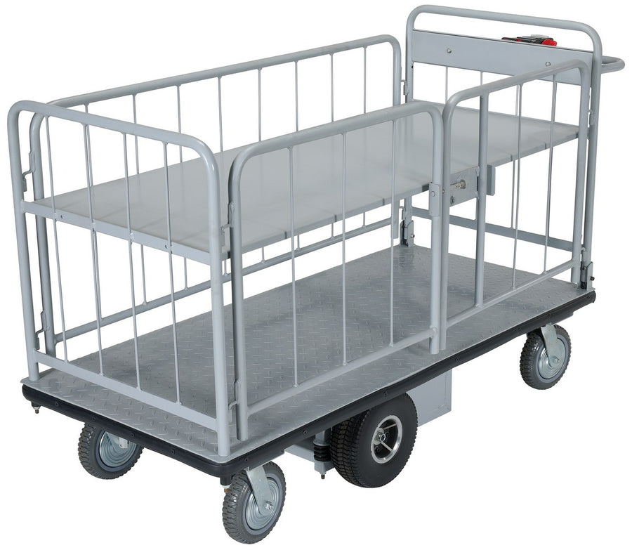 Steel Electric Material Handling Cart with Sides 1 Shelf 28 In. x 60 In. 500 Lb. Capacity Gray